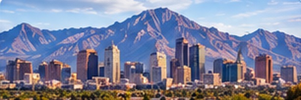 Southwestern city skyline with mountains