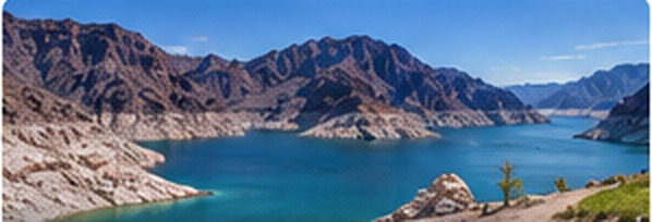 Southwestern reservoir and canyon landscape